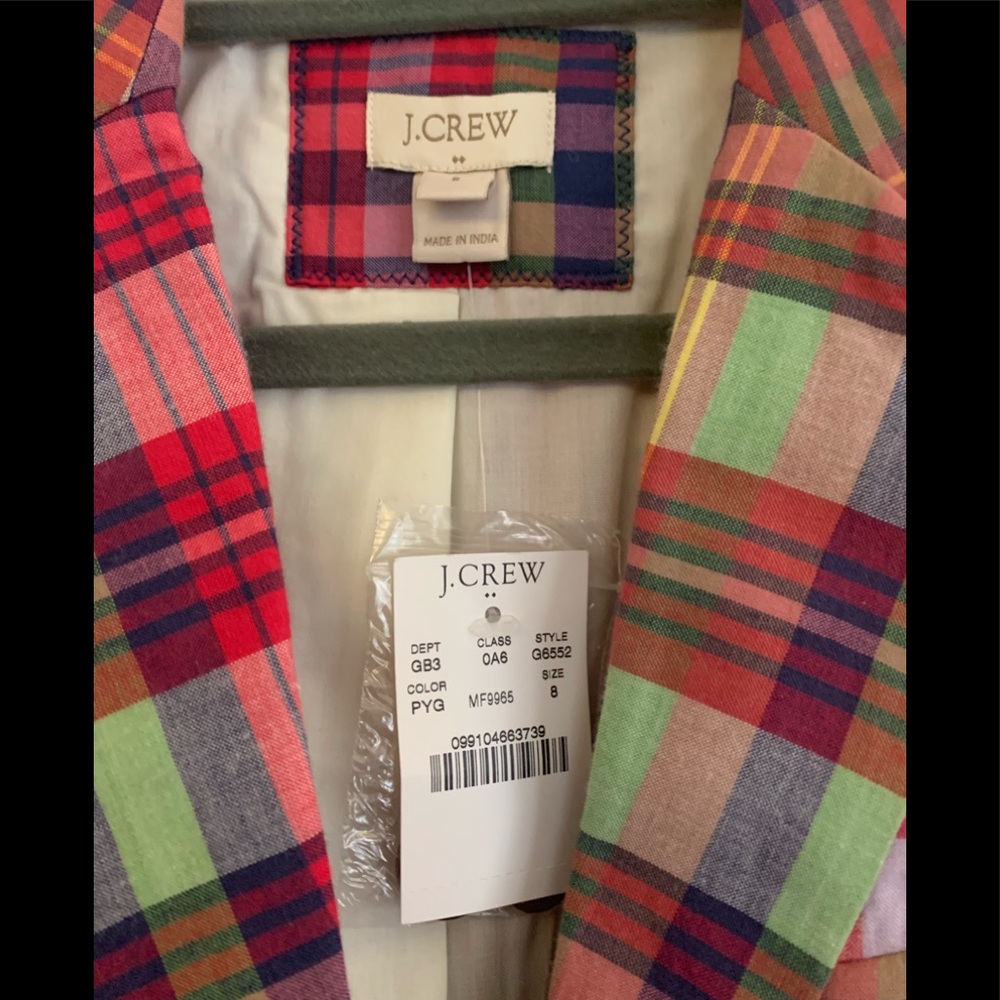 NWT J.Crew Multicolor Plaid Blazer, Size 8